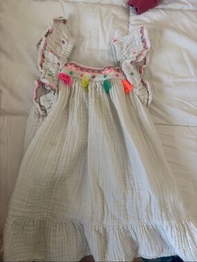 Cat & Jack White Gauze Dress with Neon Tassel Trim